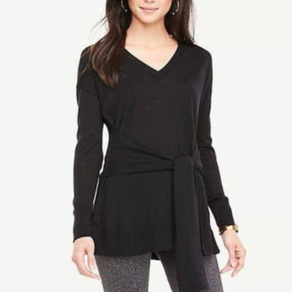 Ann Taylor Extrafine Merino Wool Tie Waist Sweater Small